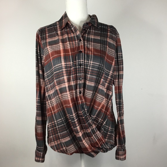 Plaid button down faux wrap top - Picture 8 of 8